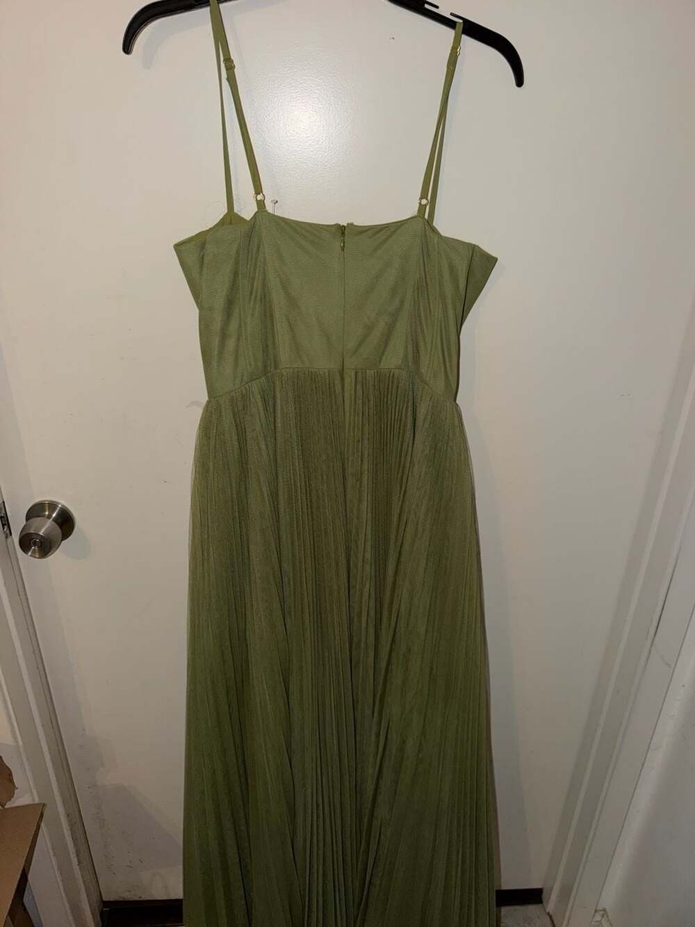 Hutch Amara Corset Pleated Tulle Fit & Flare Midi Dress in Sage Green - Picture 6 of 8